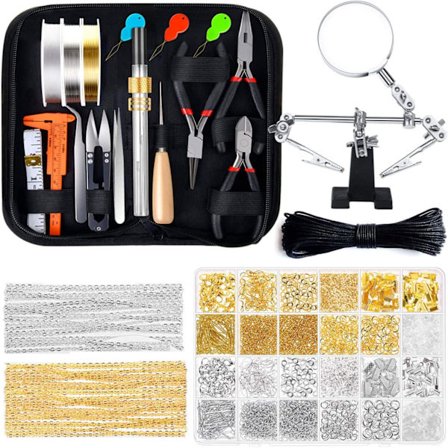 Voksent smykkefremstillingssett, smykkeledninger, smykkefunn og hjelpehender for smykkefremstilling og reparasjon