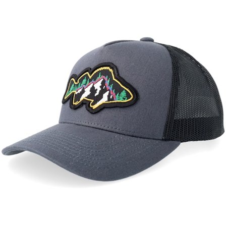 Kinder Skillfish - Grau trucker Cap - Kinder Perch Mountain 3d Dark Charcoal/Black A-frame Trucker @ Hatstore