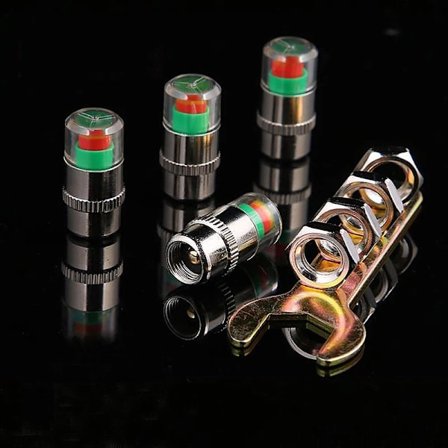 4 st/parti 2,4 Bar Bil Däcktrycksövervakningssystem Mätarlock Sensor Indikator Stöldskydd 3 Färgs Ögonvarning Lufttrycksmätare