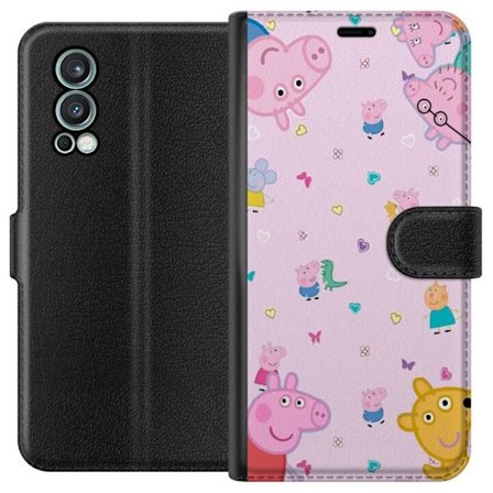 Kompatibelt Lommeboketui til OnePlus Nord 2 5G Peppa Gris med en baby i armene, mamma gris motiv i fargerik og myk barneillustrasjon med hjerter