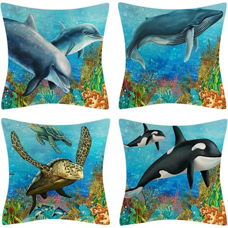 Kuddöverdrag med Havstema Mjukt 18x18 Tum Havsliv Kuddfodral (Utan Inlägg) Dekorativ Kvadratisk Soffa Kudde