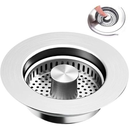 3-i-1 Vaskprop/Si med Kurv – Rustfrit Stål Vaskprop og Si til Madrester