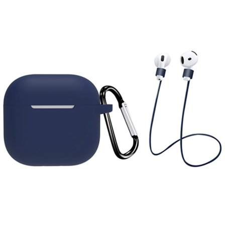 AirPods 4 Earbuds Silicone Case with Earphones Anti-Lost Strap and Carabiner - Dark Blue