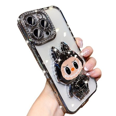 Monsters Belagt Telefondeksel med Skjult Speil & Stativ: Glitrende Diamantlinseramme, Kompatibel med iPhone (Sølv) iPhone11 T8 iPhone11 T8