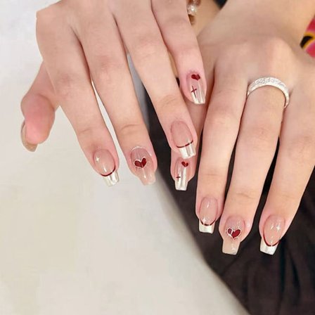 Trendiga Höst Vinter Press On Naglar Hjärta Kort Fyrkantig Lös Nagel Fransk Manikyr