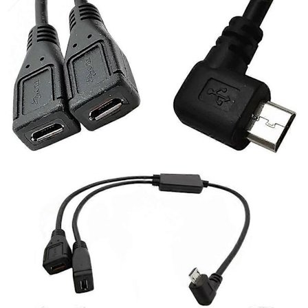 Splitter & Micro USB-kabel, 5-pinners hann til 2 hunn Y-splitterkabel lader høyre bend