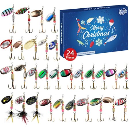 Jul 2024 Fiske Adventskalender - Fiskebeten Sæt, Fiskeudstyr til Voksne Mænd Drenge, Fisketilbehør (24 stk)
