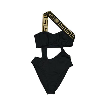 Versace, One-Piece Swimsuit With Logo Czarny, Kobieta, Rozmiar: M
