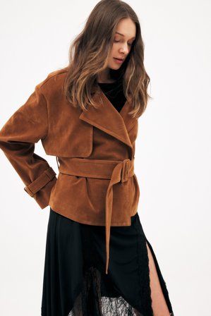 NA-KD kurzer Trenchcoat aus Kunst-Wildleder - Trenchcoats - Braun - EU 40