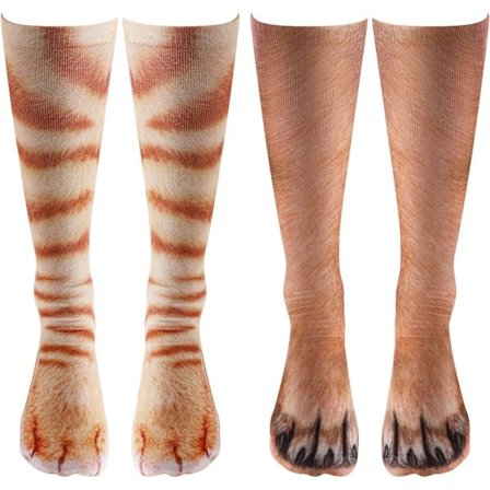 Sokker Leg Socks Tøfler 2 Par Dyreprint Kostymer Søte Matchende Kostymer for Par Halloween Jul Høytider Morsomme Nyhet Potepoter 3d Hund Katt Morsomme