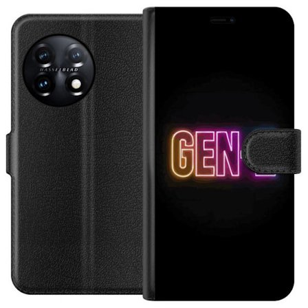 Kompatibel Tegnebogsetui til OnePlus OnePlus 11 Neontekst Gen Z i farverigt lys mod en mørk baggrund i moderne digital stil