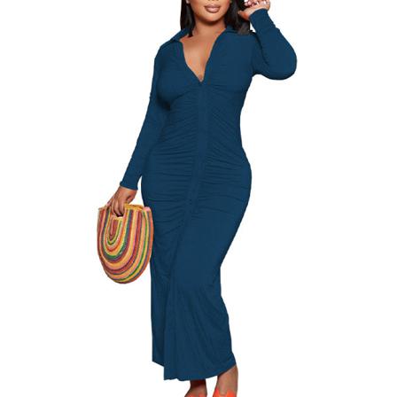 Kvinnor Veckad V-ringad Maxiklänningar Långärmad Enfärgad Klänning