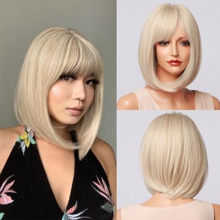 IC långt naturligt syntetiskt hår peruk, peruk kvinnor