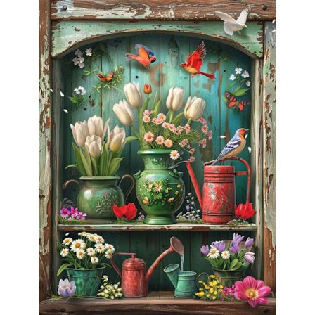 Rustikke Blomster Diamantmaleri Sæt til Voksne, Fugle Diamantkunst Sæt Fuld Bor Diamantprikker Mal med Diamanter Ædelstenskunst til Begyndere Hjem 