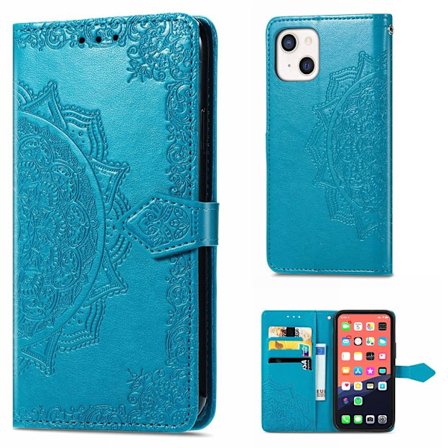 Mandala läder iPhone 13 fodral - Blå
