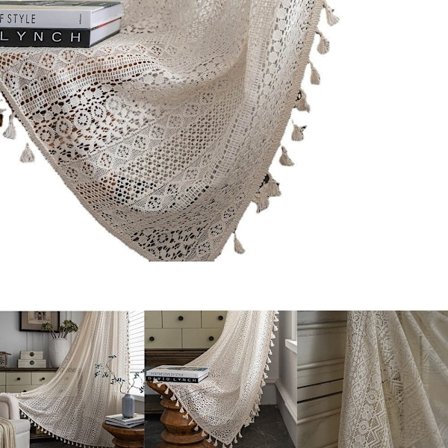 Vintage Virkad Stickning Boho Bohemisk Gardin 150x160 cm Beige