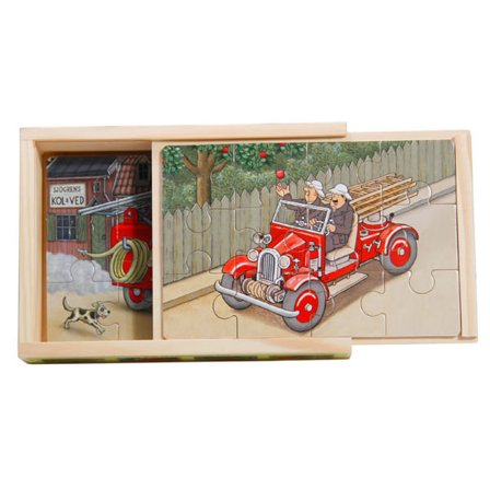 Brandbilar Jan Lööf - 4 x träpussel
