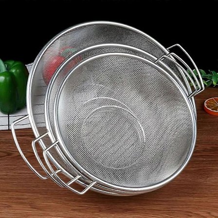 3-delt dørslagsett i rustfritt stål med håndtak for kjøkken, multifunksjonell vaskekurv og ris sil, slitesterk drenering [HK]