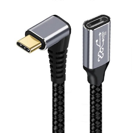 UC-058-UP-0.5M 90-graders vinklet USB-C USB 3.1 Type-C hann til hunn skjøtekabel Aluminiumlegeringskontakt Flettet ledning