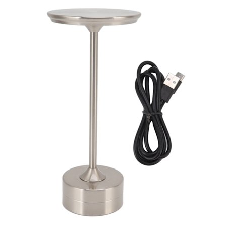 Led-bordlampe, trådløs, genopladelig, 2000 mAh, 3 lysstyrkeniveauer, bærbar USB C, metal, sølv