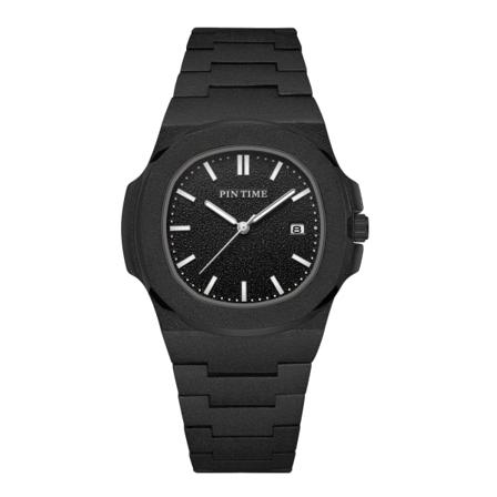 PINTIME Nytt mode för män Casual PP watch Frostat case Quartz Urtavla Klockor Lyxdesign Män Sport Armbandsur Present med låda blackA