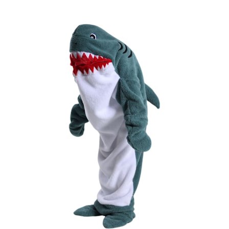 Hajformet sovepose tæppe tegneserie dyr jumpsuit flanel herre og dame hjem tøj haj pyjamas Ny tåget blå haj
