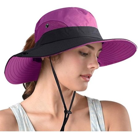 Dame Ponytail Safari Solhat Bredskygget UV-beskyttelse Udendørs Spand Hat Sammenfoldelig Strand Sommer Fiskeri Hat-Lilla
