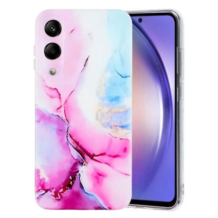 Samsung Galaxy S25 Edge-etui Marmormønstret, malt, fleksibelt bakdeksel - Rosa / Blå