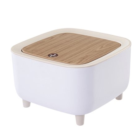 7L Papperskorg Liten Soptunnor med Lock Press-typ och Träfötter, Nordiska Avfallskärl för Badrum, Sovrum, Hushållsbruk, Kontor