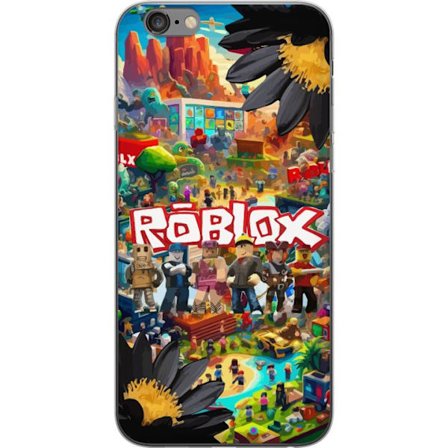 Apple iPhone 6s Plus Läpinäkyvä kuori Roblox-maailma täynnä hahmoja, rakennuksia ja seikkailuja rohkeissa väreissä, jossa hahmot poseeraavat lo