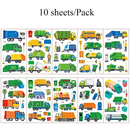 10 ark grävmaskin fordonsmönster temporära tatueringar för hand kropp ingenjörskran, tecknade tatueringar klistermärken