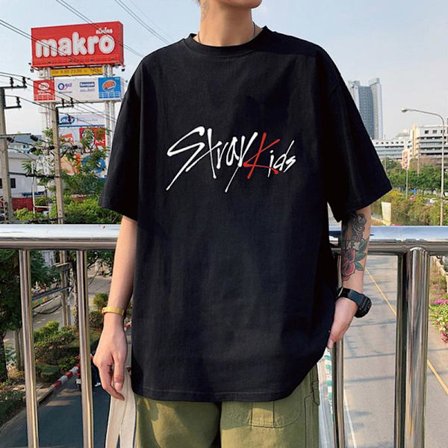 K-POP Stray Kids trykket bomulls-T-skjorte for menn kvinner svart 2 black 2