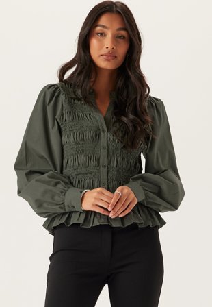 BUBBLEROOM-V-neck Cotton Smock Blouse-XL