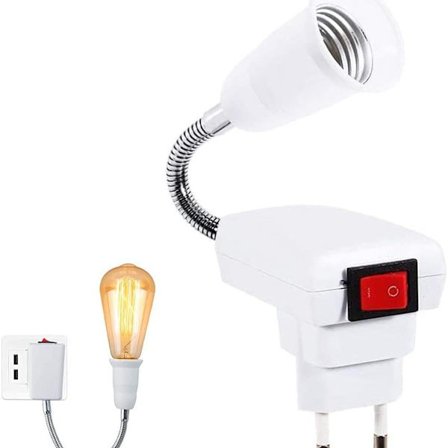 E27 lampeholder med afbryder (EU-stik), læselampe med fleksibel hals, fatning KLB