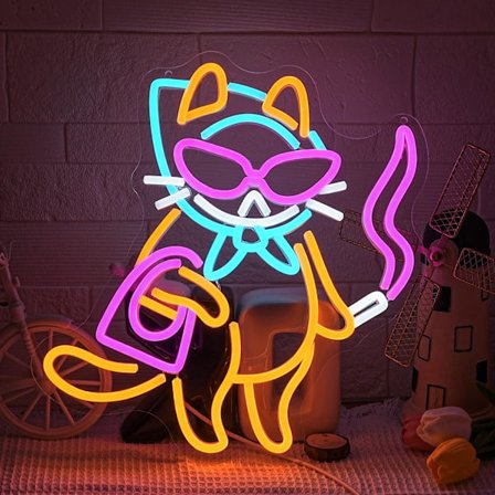 Kat Neon Skilt til Vægdekoration, Cool Kat Neon Lys Vægkunst med Dæmpbar Afbryder, USB-drevet Cool Dame LED Lysskilt Neon til soveværelse, 