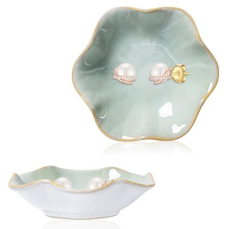 Keramisk smyckeskål, presenter till kvinnor, bladformad smyckesbricka, prydnadsbricka för nycklar, liten ringhållare, nattduksbordsdekoration, 