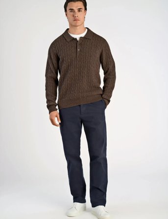 Lindbergh Lambswool L/S Button Polo - Brown - XL