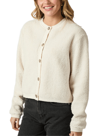 Neo Noir Limo Fluffy Knit Cardigan Stickat Dam Beige 40