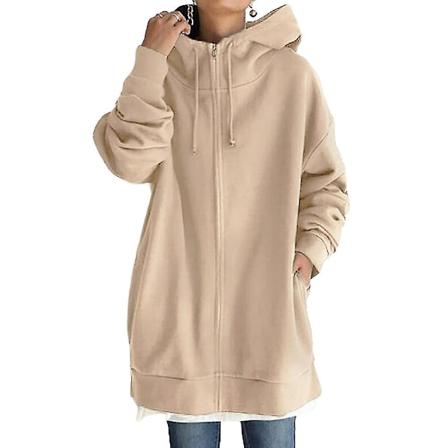 Dame Lang Hoodie Tunika Vinter Varm Fleece Jakker Casual Oversize Sweatshirt Frakke Lynlås Op Hoodies Med Lommer