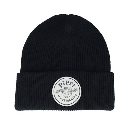 Pippi Långstrump - Svart cuff Beanie - B/W Logo Black Soft Cuff @ Hatstore