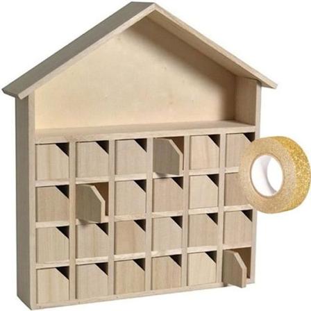 Puinen adventtikalenteri Talo - Artemio - 31,5x34x7 cm - 24 ovea - Beige Beige