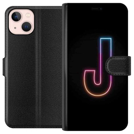 Kompatibelt Lommeboketui til Apple Apple iPhone 13 Minimalistisk neonbokstav J i fargeskiftende lys mot svart bakgrunn
