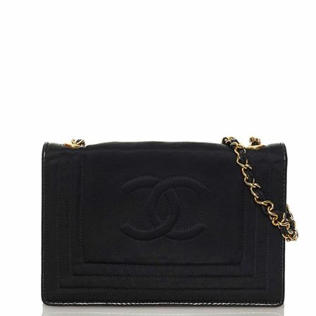 Chanel Vintage CC Satin Flap Tas , Zwart , Dames , Maat: ONE Size Vintage Tassen