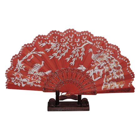 Vifte - Glitter - Påfugl med plastbunn - Rød