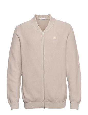 Pique Badge Knit Cardigan - Gots/Ve Knitwear Full Zip Jumpers Beige Knowledge Cotton Apparel