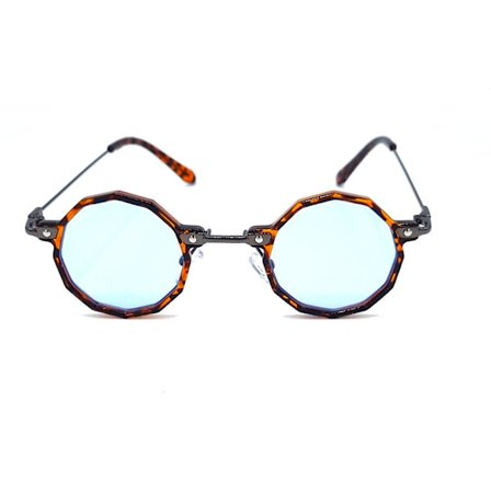 Runde solbriller - brun Leopard med lyseblå glas