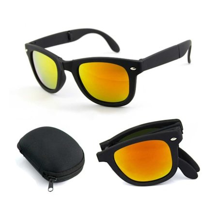 Vikbara Svarta Wayfarer Solglasögon Rött Spegelglas