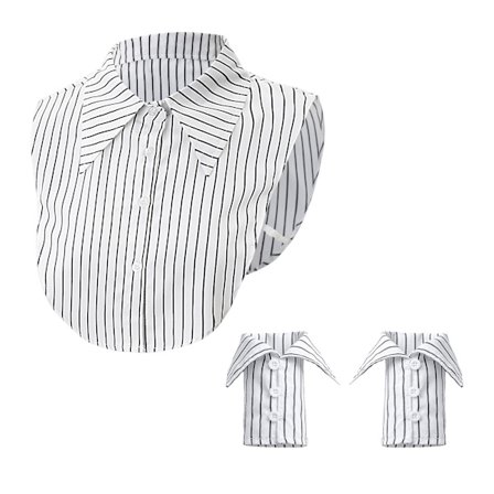 Randig lös krage för kvinnor, avtagbara kragar, halv falsk skjorta, bluskrage med matchande ärmslut, bomulls-dickey-krage med knappar för lager