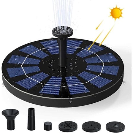 Solcellsdriven fontän 3W, flytande pumpfontän med inbyggt 1200mAh batteri och 6 munstycken, solcells luftare trädgårdsdekoration