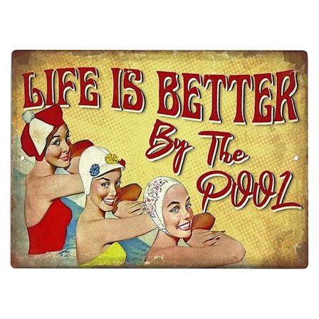 Pool Dekorationsskilte - Sjove Swimming Pool Skilte - Poolregler Skilt Og Dekoration Vægskunst - Metalskilte Til Udendørs 30*20cm Gul